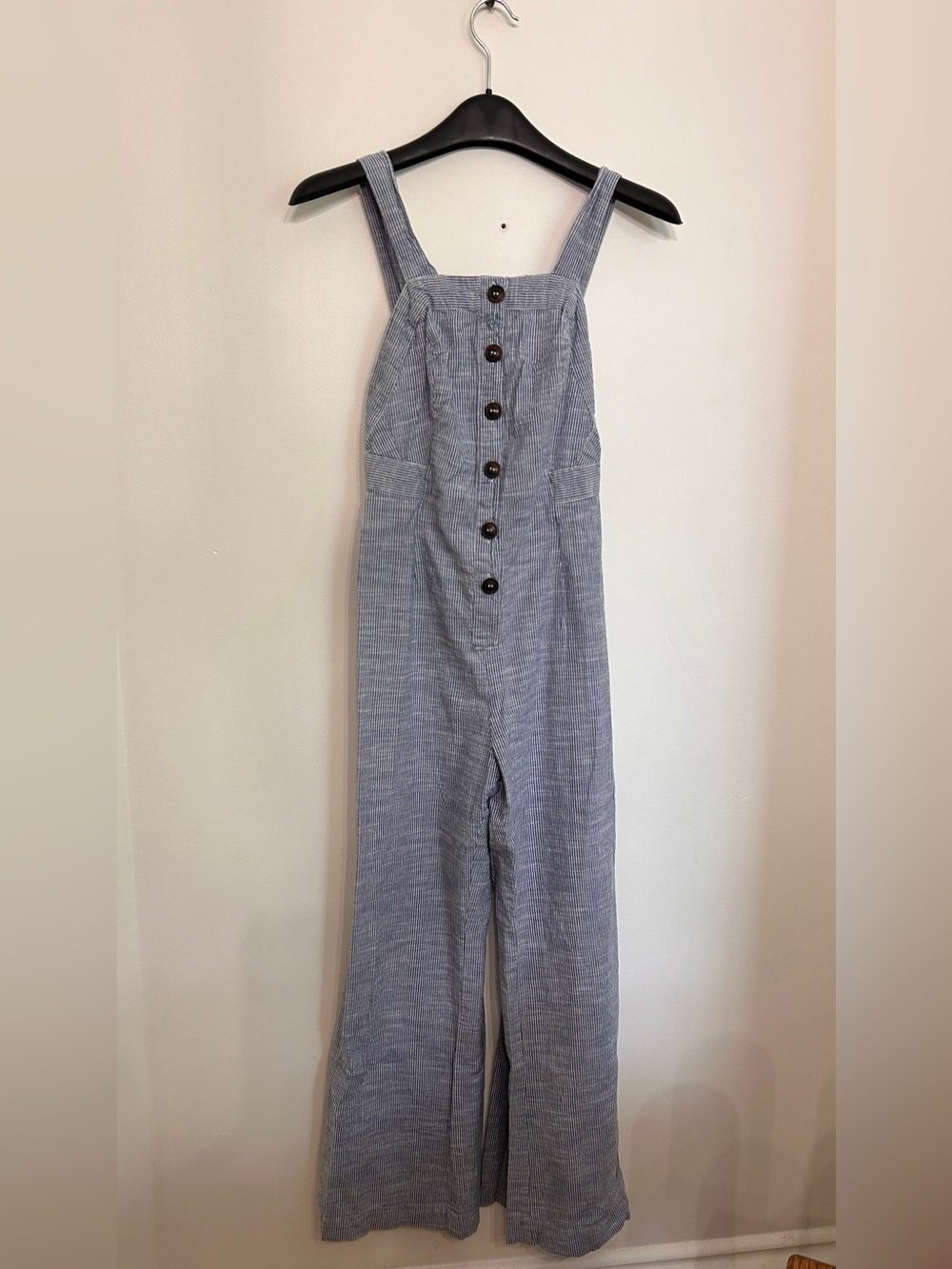 JAPNA 100% COTTON WIDE LEG STRIPED JUMPSUIT WITH BUTTONS